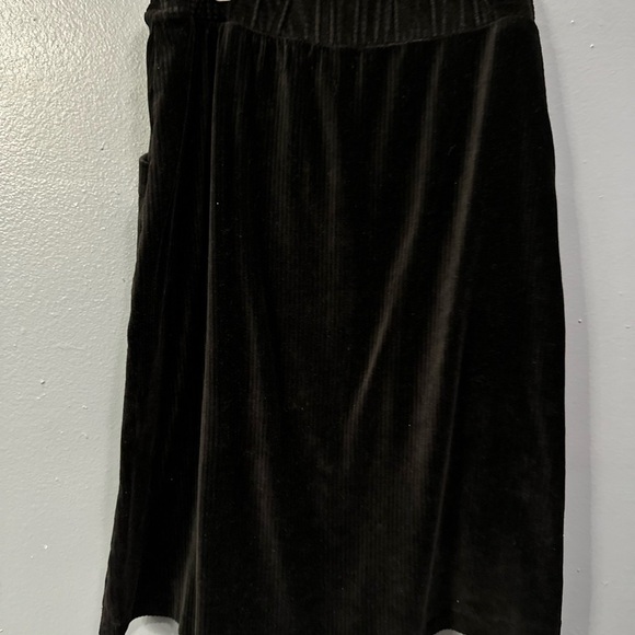 70s Black Velvet Button Mid-length Skirt Stretch with pockets size XL Vintage - Picture 7 of 8